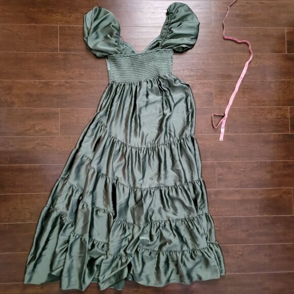 Free People Sundrenched Maxi Dress Womens L Moss Green Whimsical Romantic Castle - Picture 5 of 11